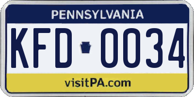 PA license plate KFD0034