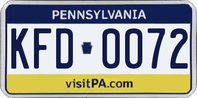 PA license plate KFD0072