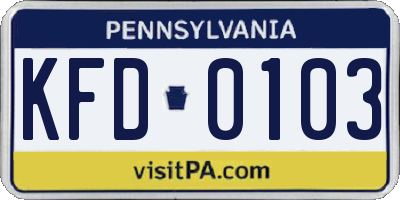 PA license plate KFD0103