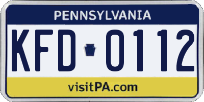 PA license plate KFD0112