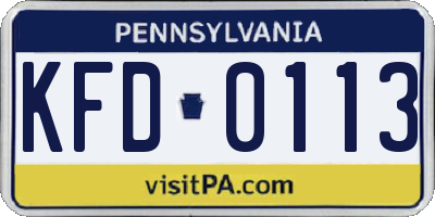 PA license plate KFD0113