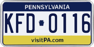 PA license plate KFD0116