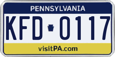 PA license plate KFD0117