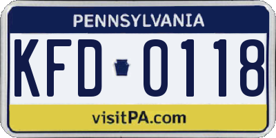 PA license plate KFD0118