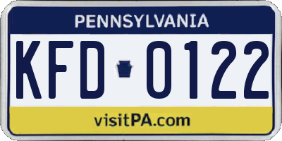 PA license plate KFD0122