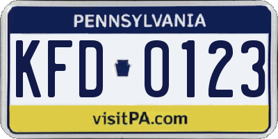 PA license plate KFD0123