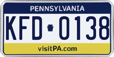 PA license plate KFD0138