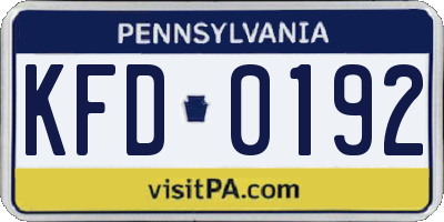 PA license plate KFD0192
