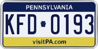 PA license plate KFD0193