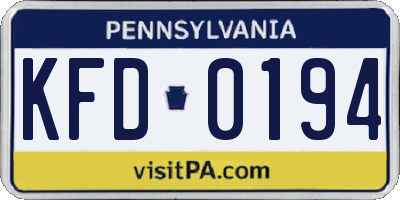 PA license plate KFD0194