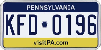 PA license plate KFD0196