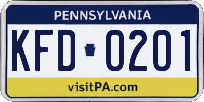 PA license plate KFD0201