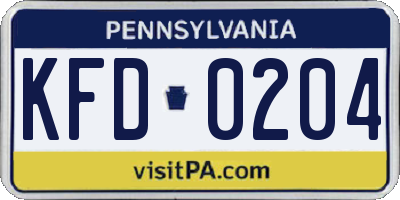 PA license plate KFD0204