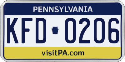 PA license plate KFD0206