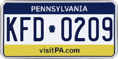 PA license plate KFD0209
