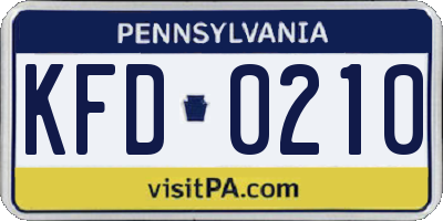 PA license plate KFD0210