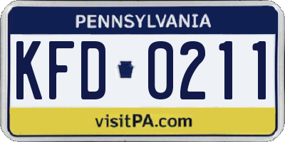 PA license plate KFD0211