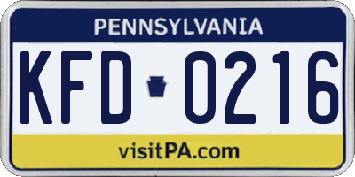 PA license plate KFD0216