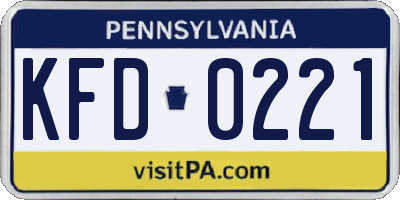 PA license plate KFD0221