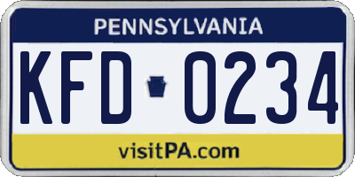 PA license plate KFD0234