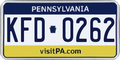 PA license plate KFD0262