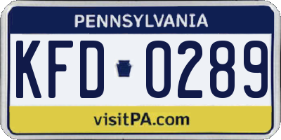 PA license plate KFD0289