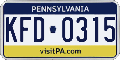 PA license plate KFD0315