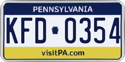 PA license plate KFD0354