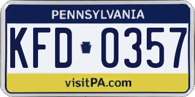 PA license plate KFD0357