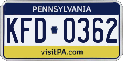 PA license plate KFD0362