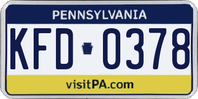 PA license plate KFD0378