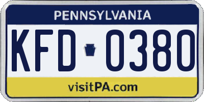 PA license plate KFD0380