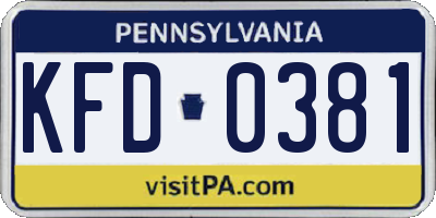 PA license plate KFD0381