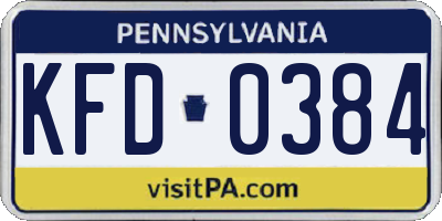 PA license plate KFD0384