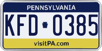 PA license plate KFD0385