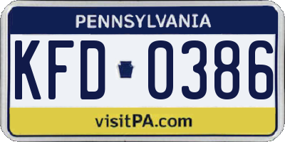 PA license plate KFD0386