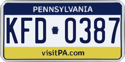 PA license plate KFD0387