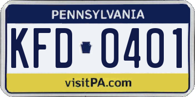 PA license plate KFD0401