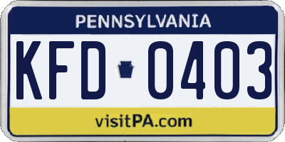 PA license plate KFD0403