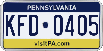 PA license plate KFD0405