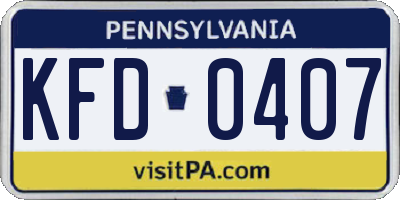 PA license plate KFD0407