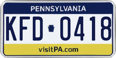 PA license plate KFD0418