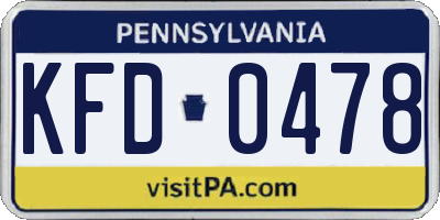 PA license plate KFD0478