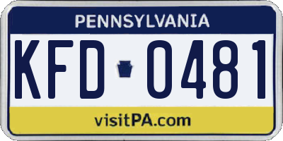 PA license plate KFD0481