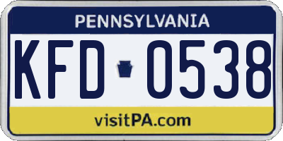 PA license plate KFD0538