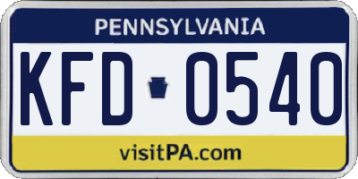 PA license plate KFD0540