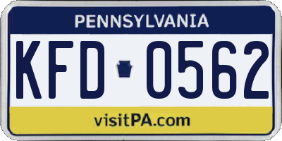 PA license plate KFD0562