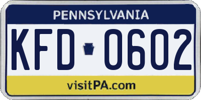 PA license plate KFD0602