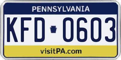 PA license plate KFD0603
