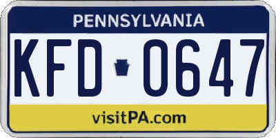 PA license plate KFD0647